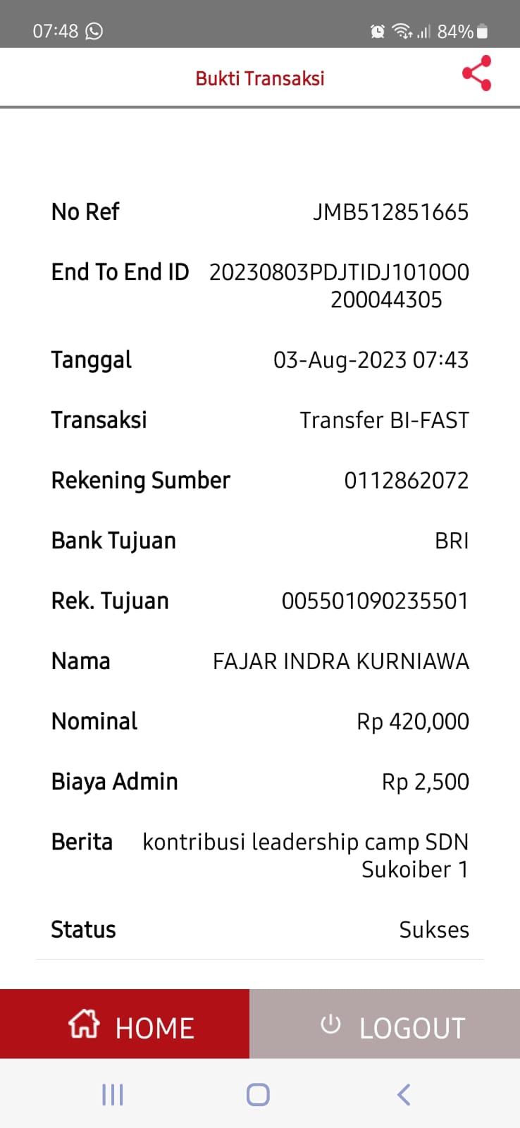 Unggah Bukti Tranfer